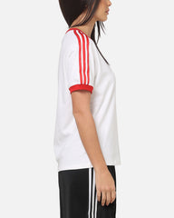 Adidas Women's 3 Stripe T-Shirt White/Red