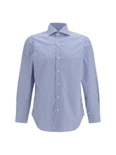 Finamore Striped Cotton Shirt — Blue