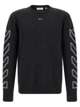 Off-White Diagonal Arrow Wool Crew Neck Sweater — Gray
