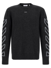 Off-White Diagonal Arrow Wool Crew Neck Sweater — Gray