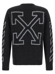 Off-White Diagonal Arrow Wool Crew Neck Sweater — Gray