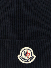 Moncler MO339770BM Virgin Wool Ribbed Beanie — Navy