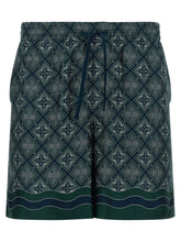 Casablanca Monogram-Print Silk Bermuda Shorts — Navy