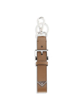 Prada Saffiano Leather Triangle Logo Key Case — Beige