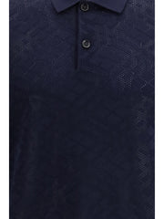 Burberry Check Wool Openwork Polo — Blue