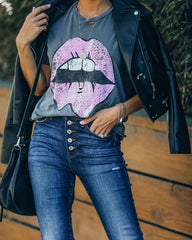 Drooling Over You Distressed Cotton Lips Tee