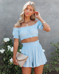 Gramm Off The Shoulder Crop Top - Blue
