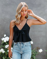 Gratitude Satin Crop Babydoll Tank - Black