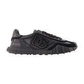 Dolce&Gabbana Logo-Embroidered Calfskin Sneaker — Black