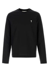 AMI Paris Logo-Embroidered Cotton T-Shirt — Black