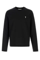 AMI Paris Logo-Embroidered Cotton T-Shirt — Black
