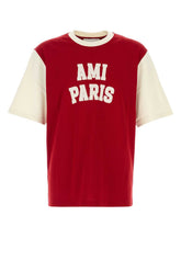 AMI Paris Logo-Embroidered T-Shirt — Red
