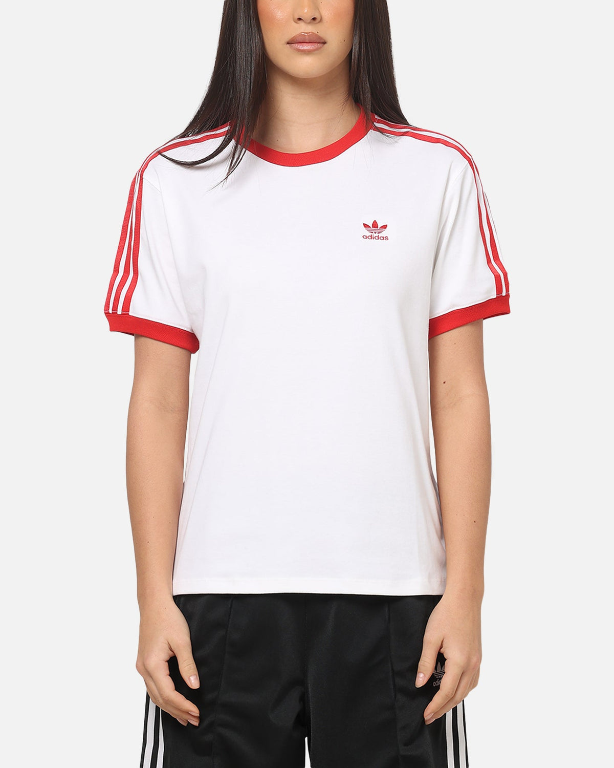 Adidas Women's 3 Stripe T-Shirt White/Red