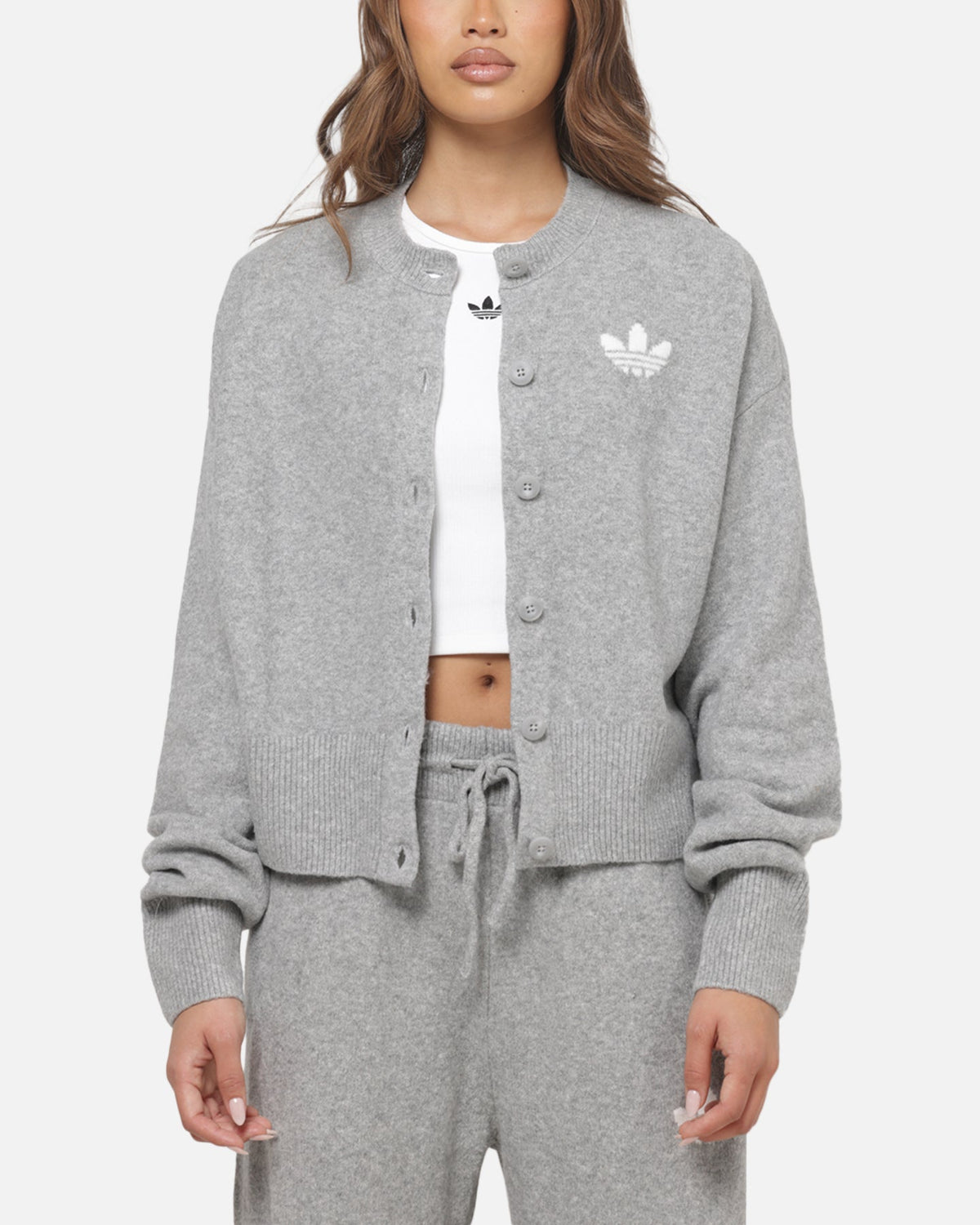 Adidas Women's Essentials Knit Cardigan Medium Grey Heather