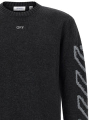 Off-White Diagonal Arrow Wool Crew Neck Sweater — Gray