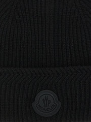 Moncler MO339769BM Virgin Wool & Cashmere Ribbed Beanie — Black