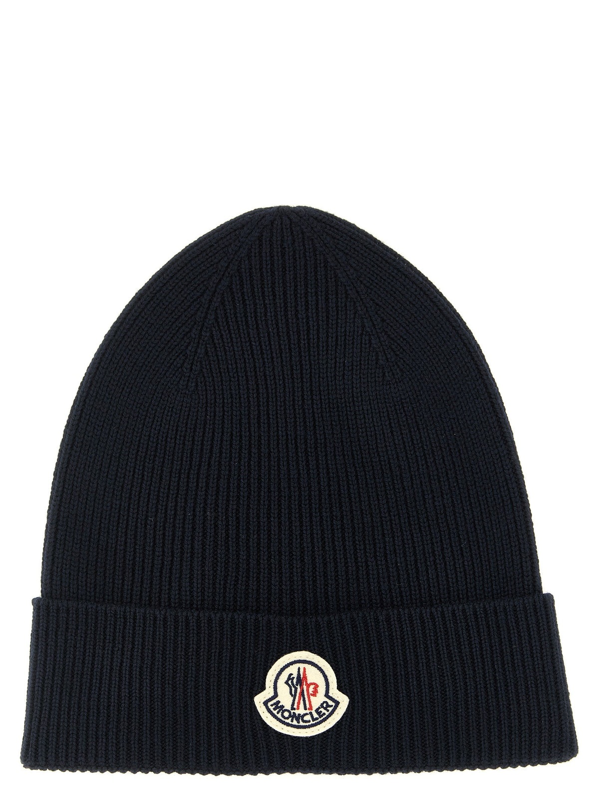 Moncler MO339770BM Virgin Wool Ribbed Beanie — Navy