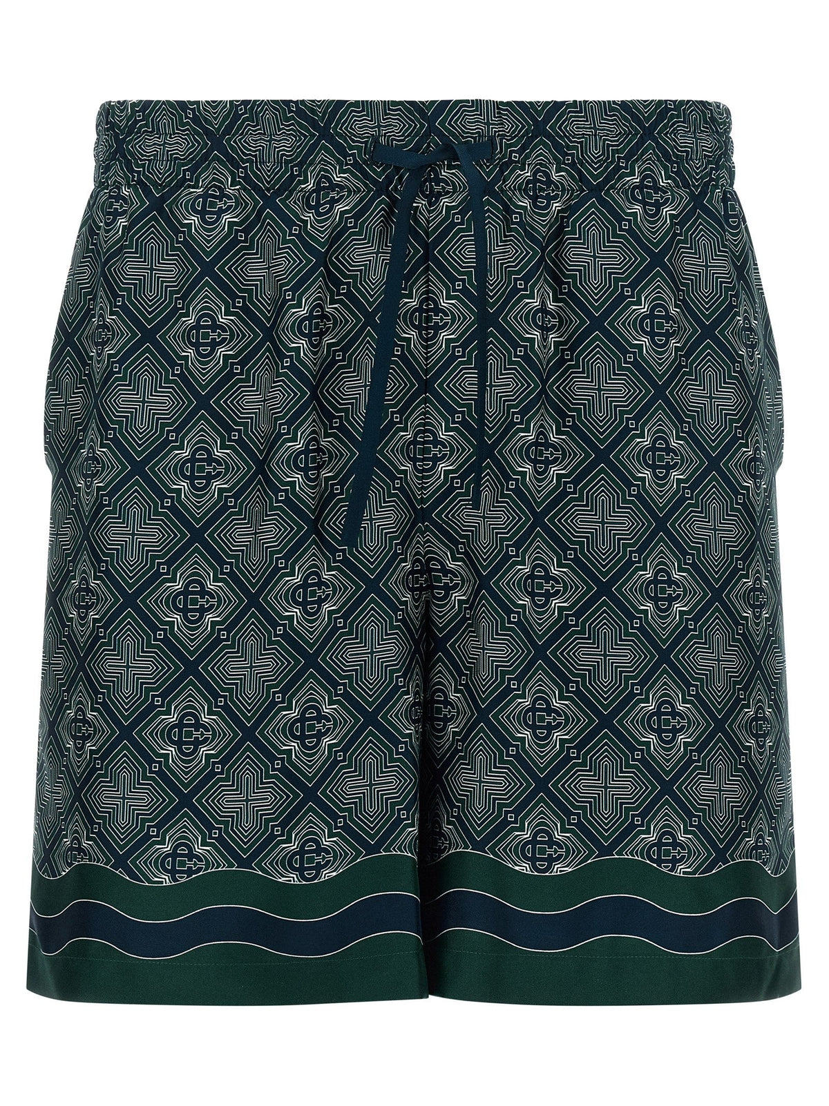 Casablanca Monogram-Print Silk Bermuda Shorts — Navy