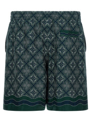 Casablanca Monogram-Print Silk Bermuda Shorts — Navy