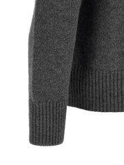 AMI Paris Wool Crewneck with Logo Intarsia Sweater — Gray