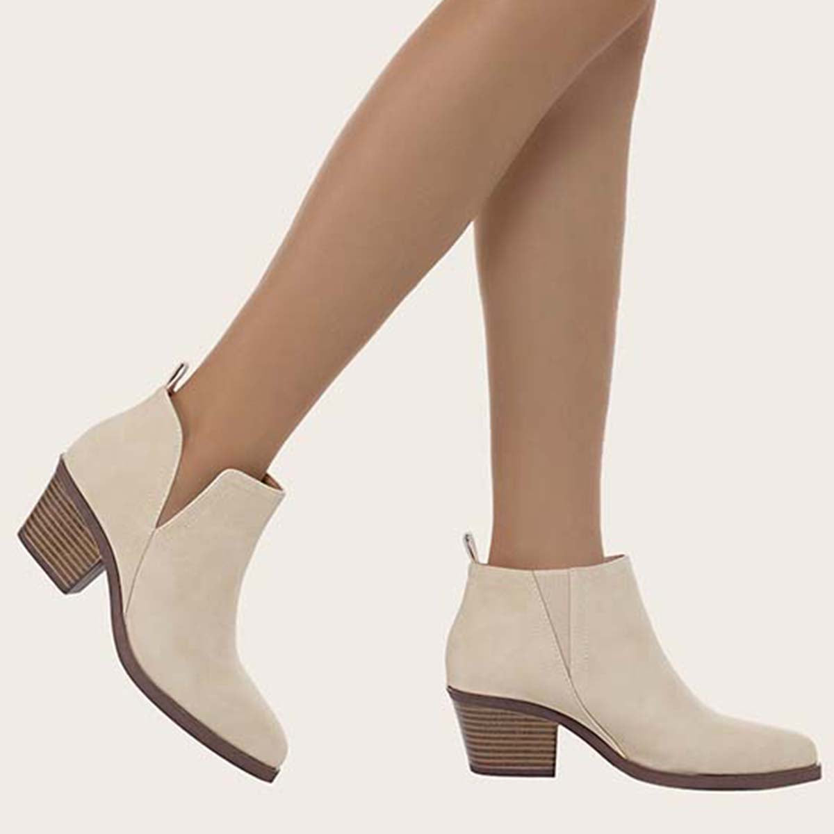 Cutout Ankle Boots Slip on Chunky Heel Western Booties