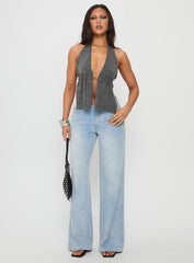 Addilyn Knit Halter Top Dark Grey