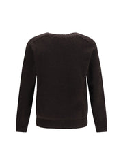 Brooksfield Fleece Wool Crewneck Sweater — Brown