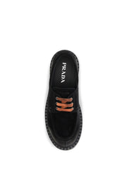 Prada Suede Lace-Up Lace-Up Loafer — Black