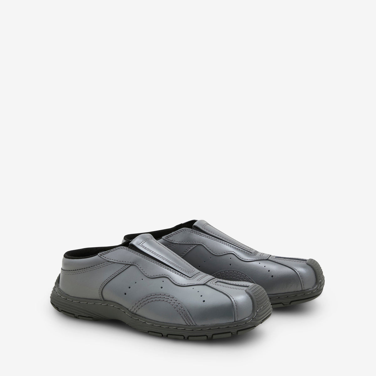 Aurix Slip On Mule Gunmetal Satin Finish Leather