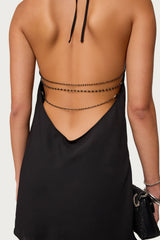 Bead Backless Cowl Neck Mini Dress