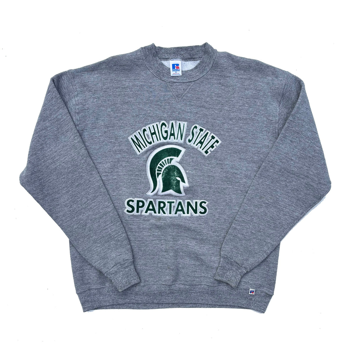 Michigan State University 80's Flocked Tri-Blend Russell Crew Sweatshirt XL