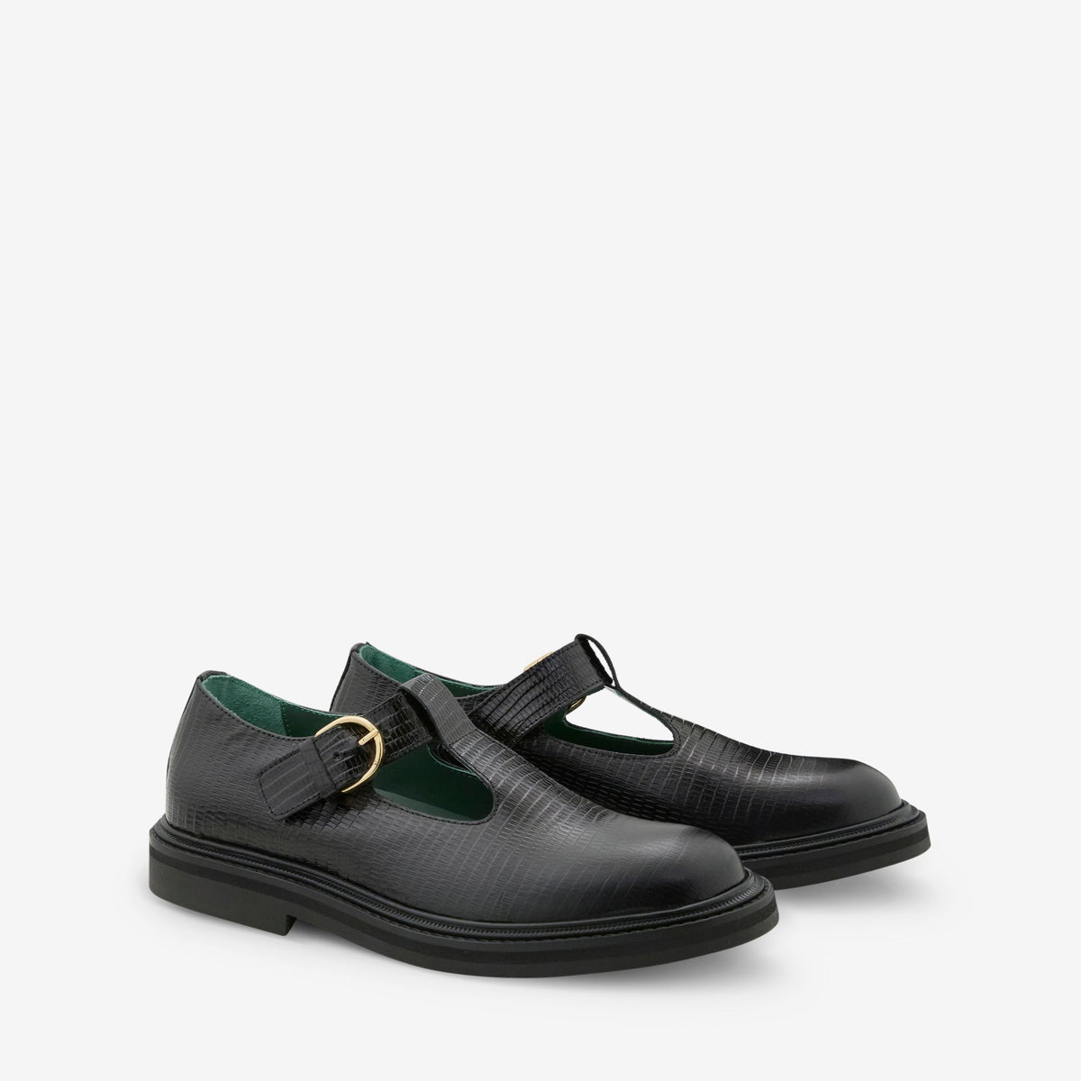Women's Vinnee T-Strap Derby Black Lizard Pattern