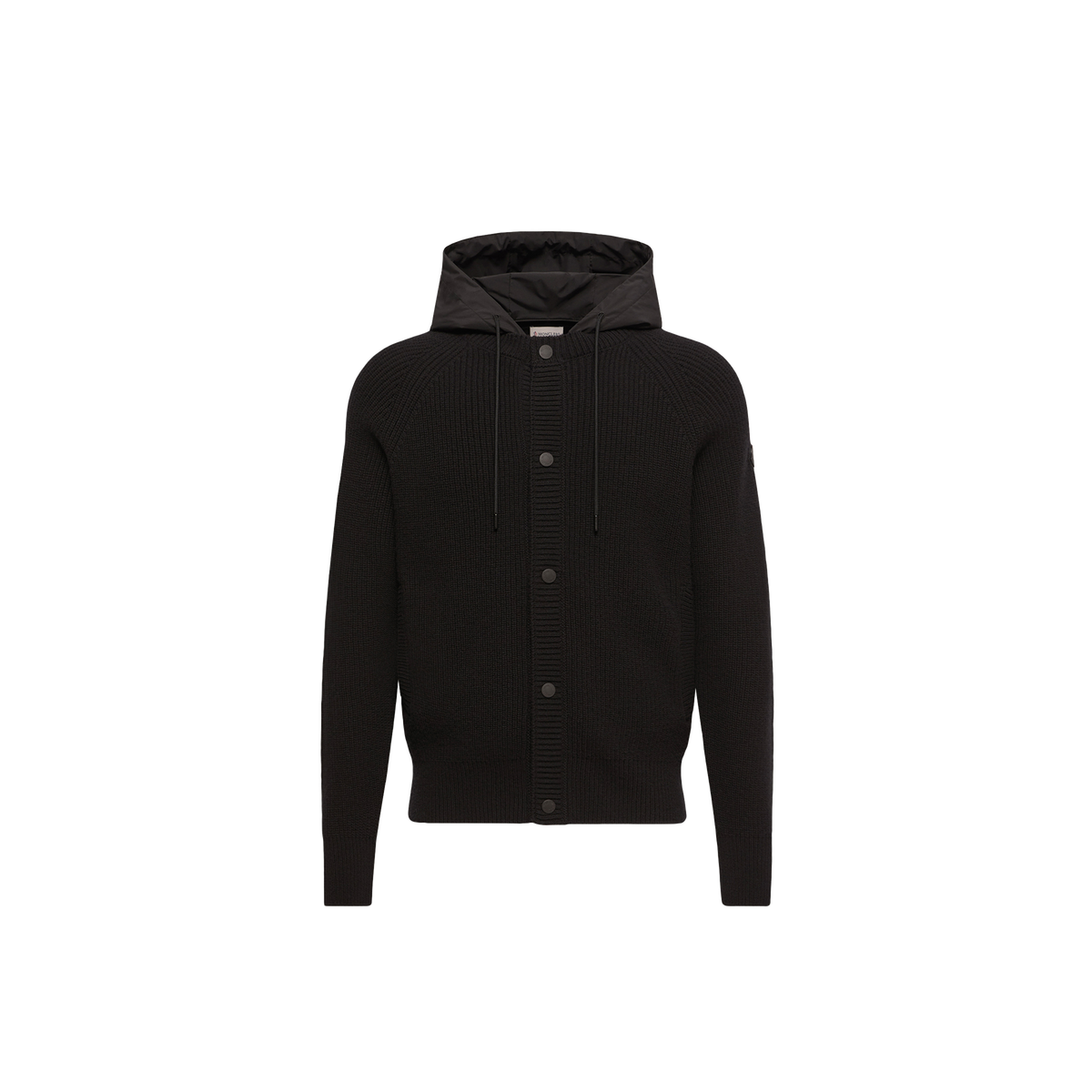 Moncler Ribbed Wool Hooded Jacket — Black