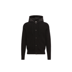 Moncler Ribbed Wool Hooded Jacket — Black