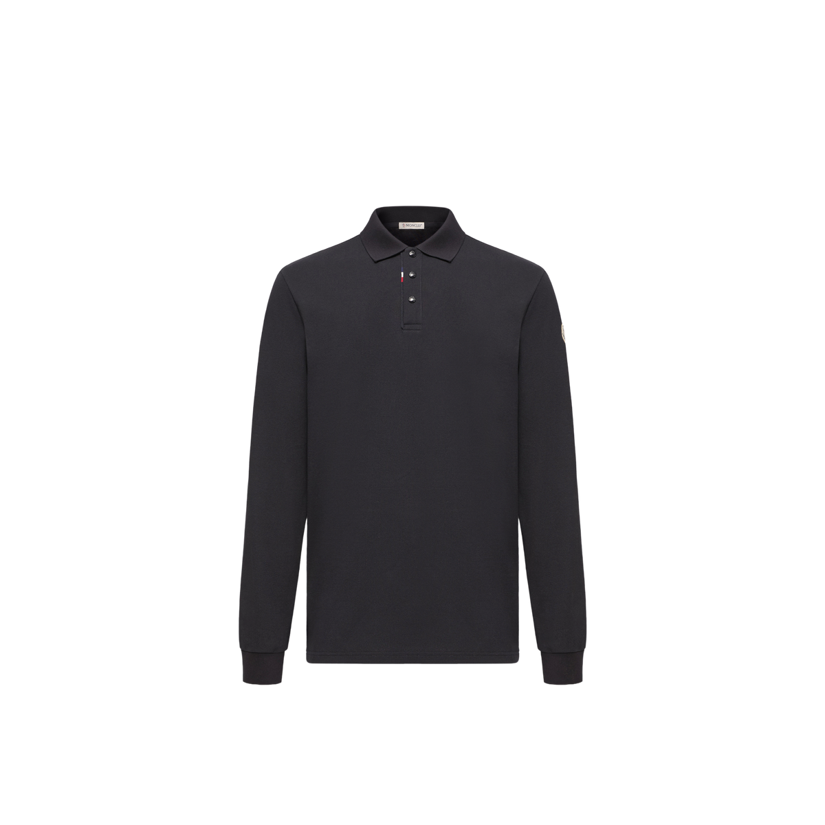 Moncler Piqué Cotton Long-Sleeve Polo — Blue