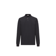 Moncler Piqué Cotton Long-Sleeve Polo — Blue