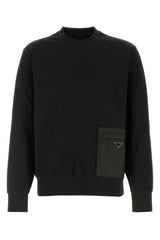 Prada Nylon-Pocket Stretch Jersey Sweatshirt — Black