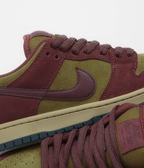Nike SB Dunk Low Pro Shoes - Dark Team Red / Burgundy Crush - Olive Flak