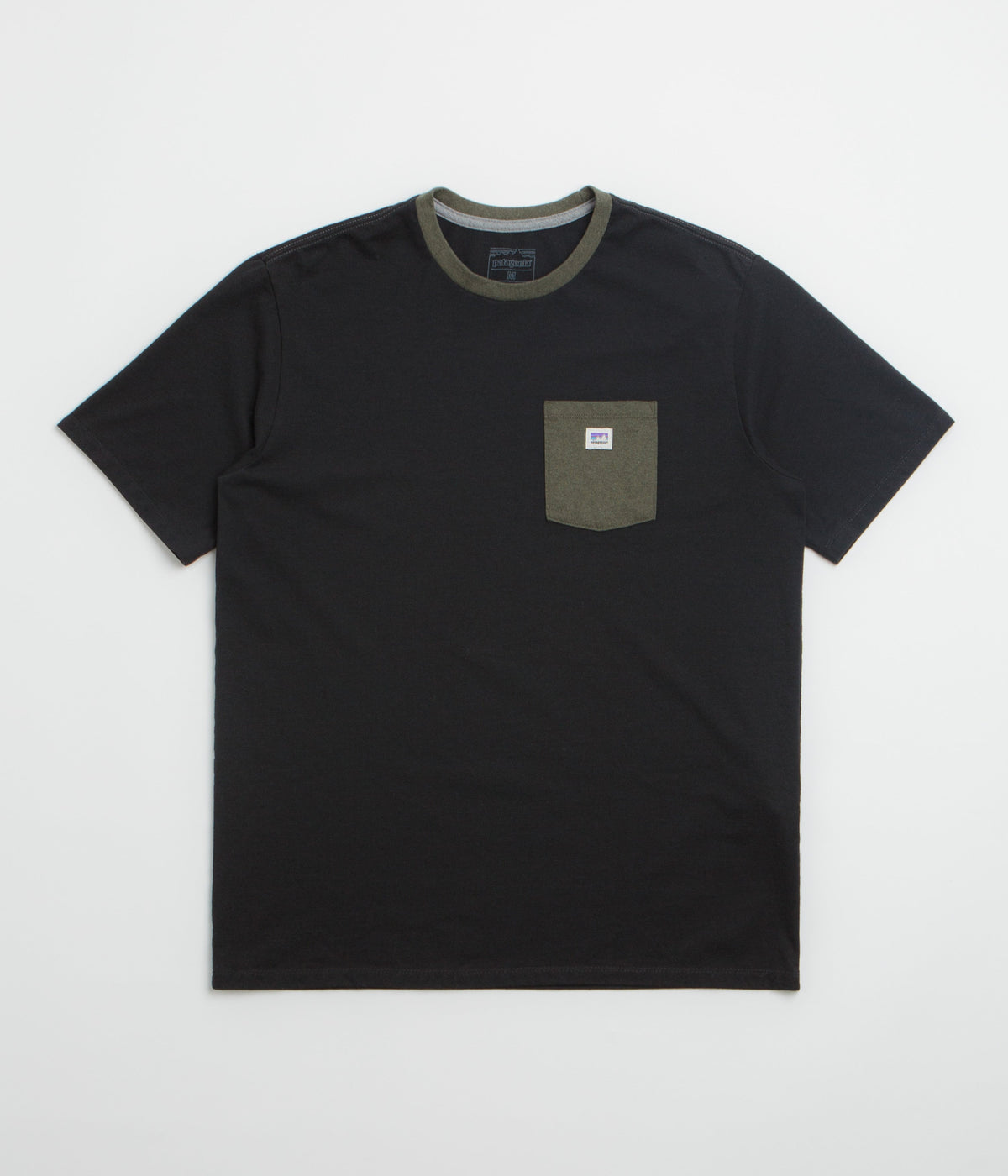 Patagonia Shop Sticker Pocket Responsibili-Tee T-Shirt - Black / Basin Green